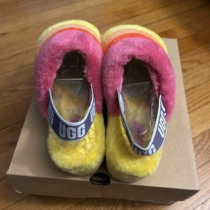 Colorful Ugg fluff slides